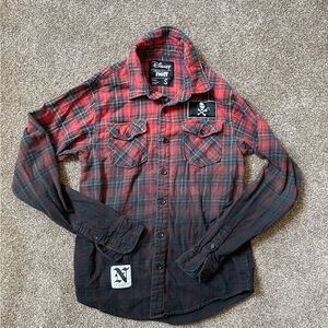 Disney Pirate Neff Plaid Shirt in Red and Black Size Small